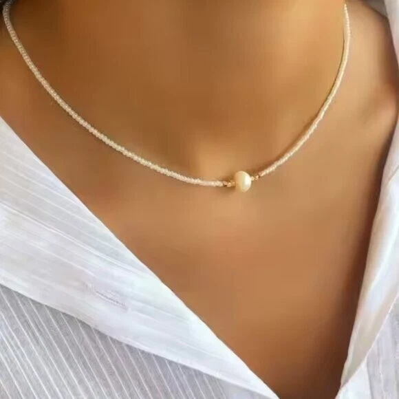 Gargantilla Perla Cuentas Elige Rojo Blanco Negro Turquesa Impermeable Cadena Dorada Foto 4 de 4