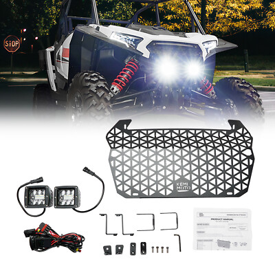 Aluminum Front Bumper Mesh Grille Grill w/Light For Polaris RZR XP 1000/4 24-25