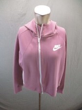 NIKE Size M Womens Pink Cotton Blend Full Zip Hood Pocket Athletic Jacket 606