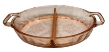JEANNETTE DEPRESSION PINK OVAL HANDLED  DIVIDED RELISH CANDY NUT DISH