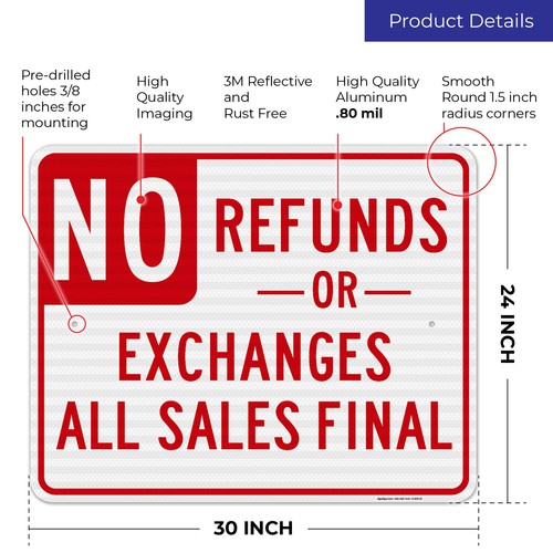 No Refunds Or Exchanges Sign, All Sales Final Sign, - Picture 74 of 85