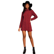New! Lulus Joyous Burgundy Cable Knit Turtleneck Sweater Dress Sz M