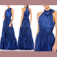 NWT $598 Mac Duggal [ 2 ] Bow Ruffle Halter Neck Gown Sapphire Blue 50658 #Q932