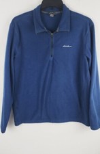 Eddie Bauer 1/4 Zip Polyester Blue Embroidered Logo Mens Lg Long Sleeve Pullover