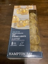Hampton Bay LED String Light 12 ft' Battery 10 Bulbs Metal Cage Porches NEW
