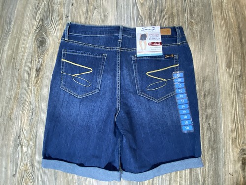 NWT Women’s SEVEN7 Bermuda Shorts Sz 10 Dark Wash Rolled Cuff Premium Blue Denim