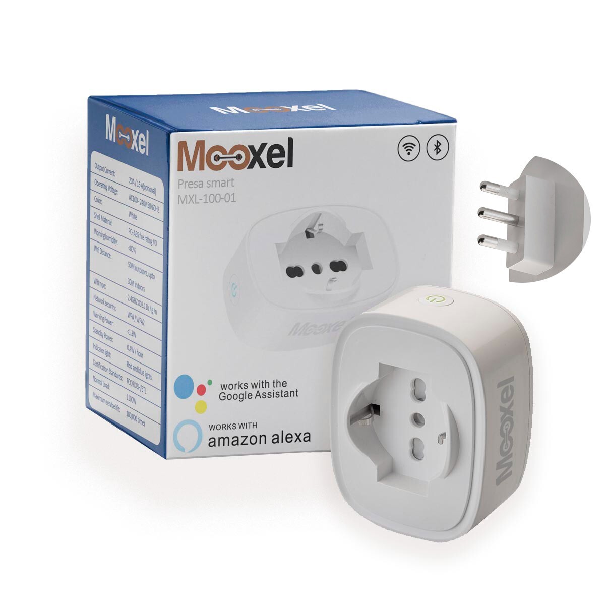 Mooxel Presa smart plug italiana 16a Wifi 2,4Ghz con monitoraggio consumi, Alexa