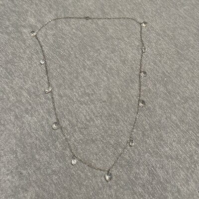 Chain And Crystal Necklace Faceted Hearts Circles Rain Drops Wedding Boho Silver