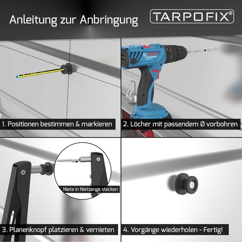 20x Planenknopf rund inkl. Nieten Befestigungsknopf Anhänger Netz Planenhaken - Bild 6 von 7