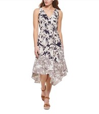 🔥 Vince Camuto Women's Printed Slit Sleeveless Dress Cobalt Multi Size 2 🔥