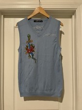 Rare Vtg Y2K Ed Hardy Double Sided Pullover Sweater Vest Embroidered Don Hardy