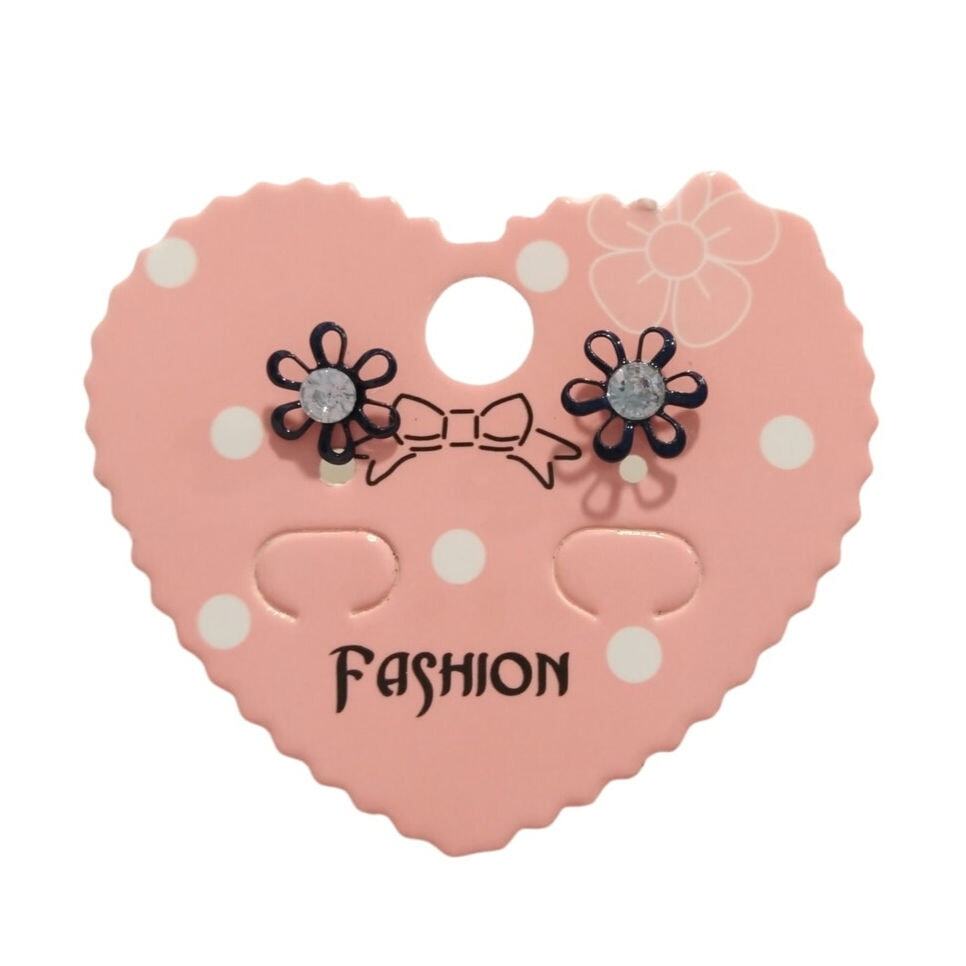 Black Rhinestone Flower Stud Earrings for Women and Girls-image