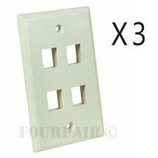3 Pack Lot Keystone 4 Hole Port Jack Network Wall Face Plate CAT5e CAT6 Almond