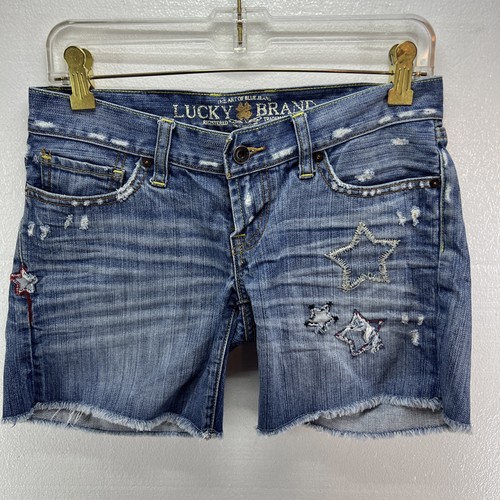 Lucky Brand Riley Stars Distressed Denim Jean Shorts. Women's 00/24