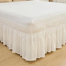 Wrap Around Bed Skirts 17" Drop, Cotton Adjustable Elastic Dust Ruffles Easy Fit