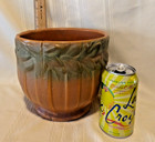 Vintage unmarked McCoy 6 3/4" large Sand Butterfly Jardiniere Brown Ribbed — photo 10
