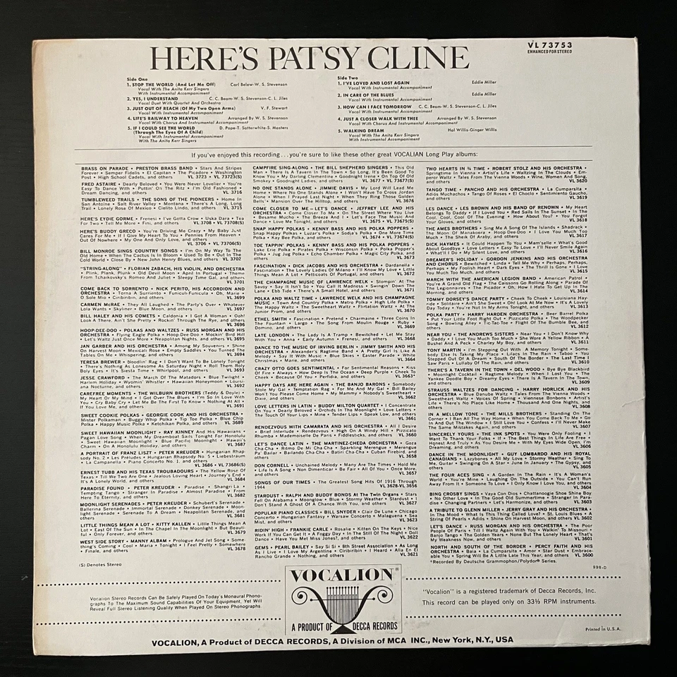 Patsy Cline 'Here's Patsy Cline' Vocalion (LP, 1965) Rare Country Music: VG+  Foto 2 de 4