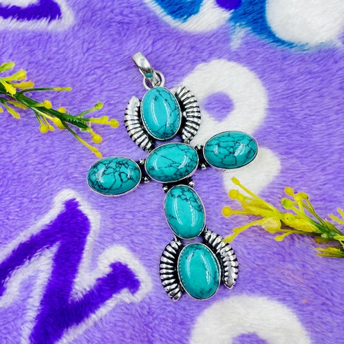 Natural Blue Turquoise Gemstone 925 Sterling Silver Handmade Jewelry Pendant