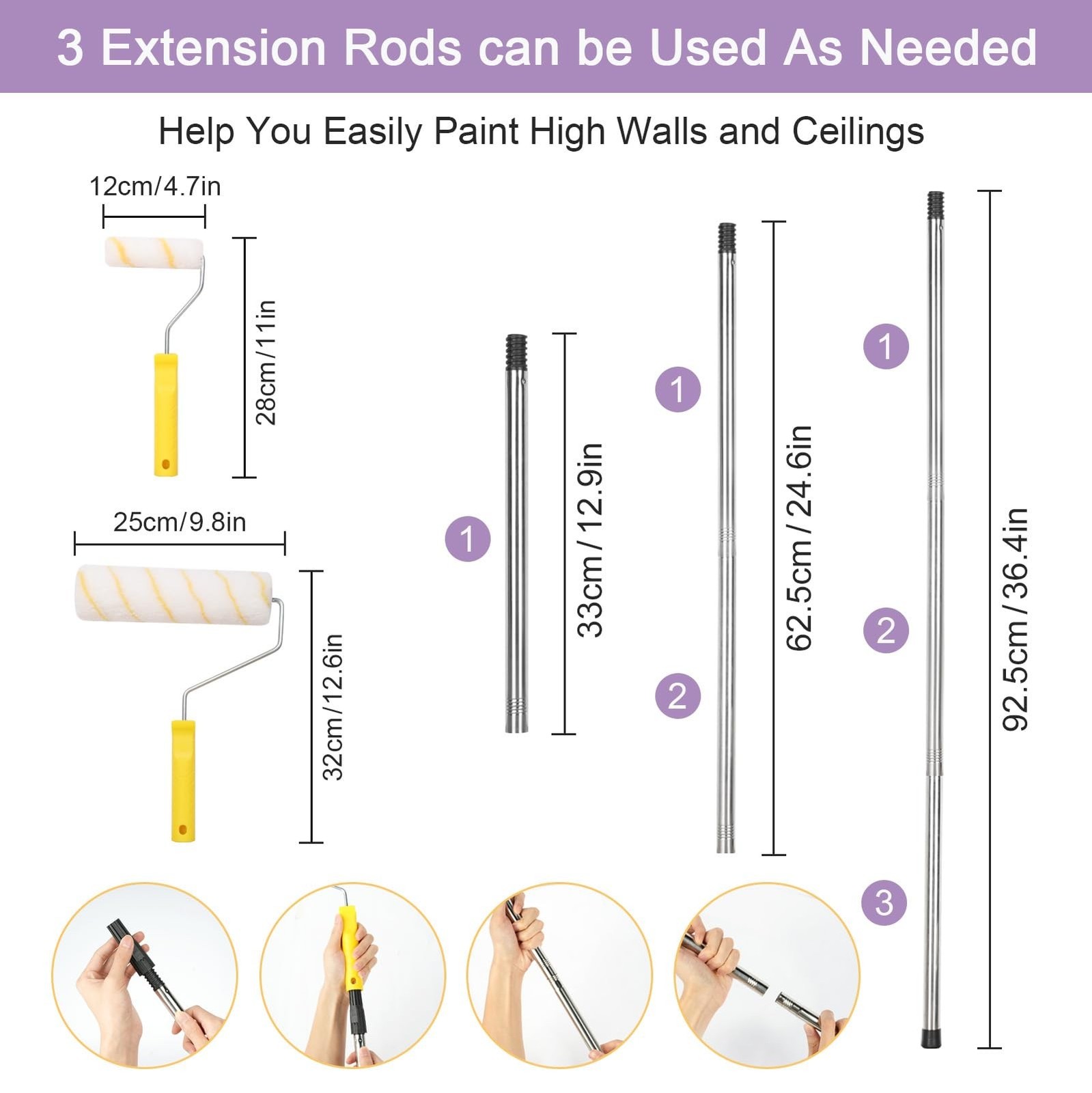 21 Pack Paint Roller Set, 4 Inch and 9 Inch Paint Roller with Frame, Extensio...