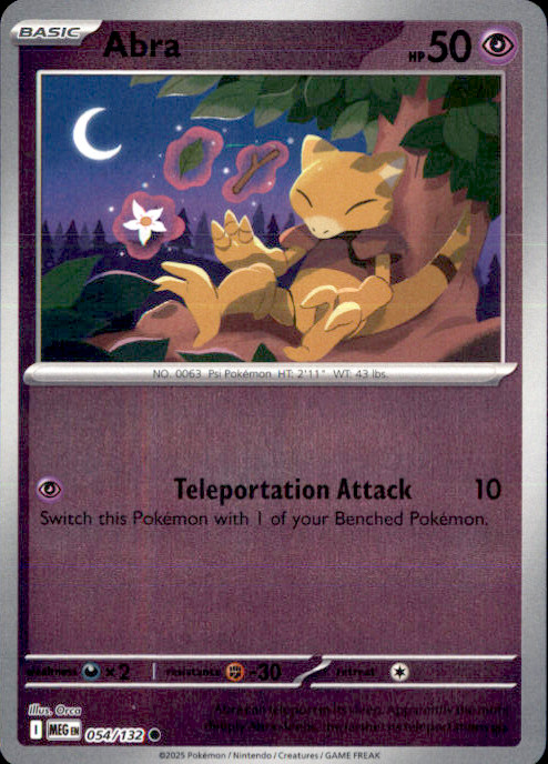 Abra Reverse Holo Common ME01: Mega Evolution 054/132 NM Orca 2025