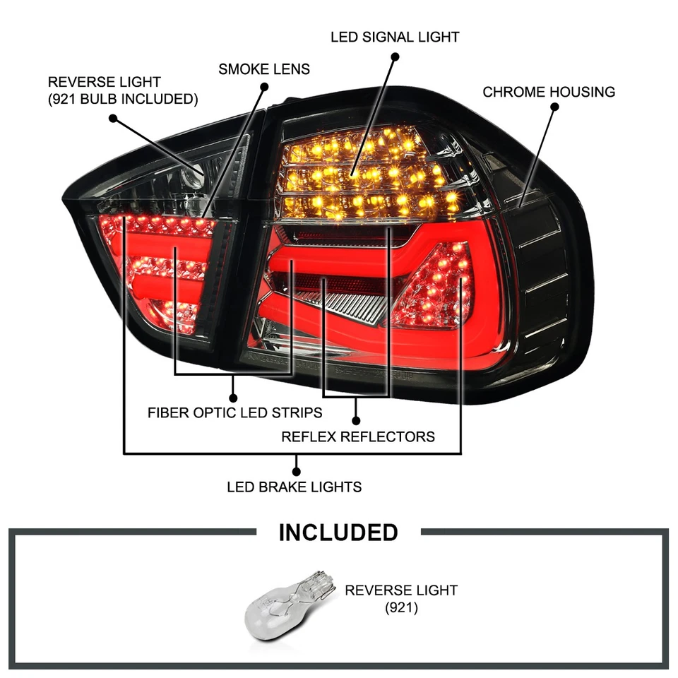 Fits 2006-2008 BMW E90 3 Series 325i 4Dr Sedan Smoke LED Tail Lights Brake Lamps Foto 3 de 4