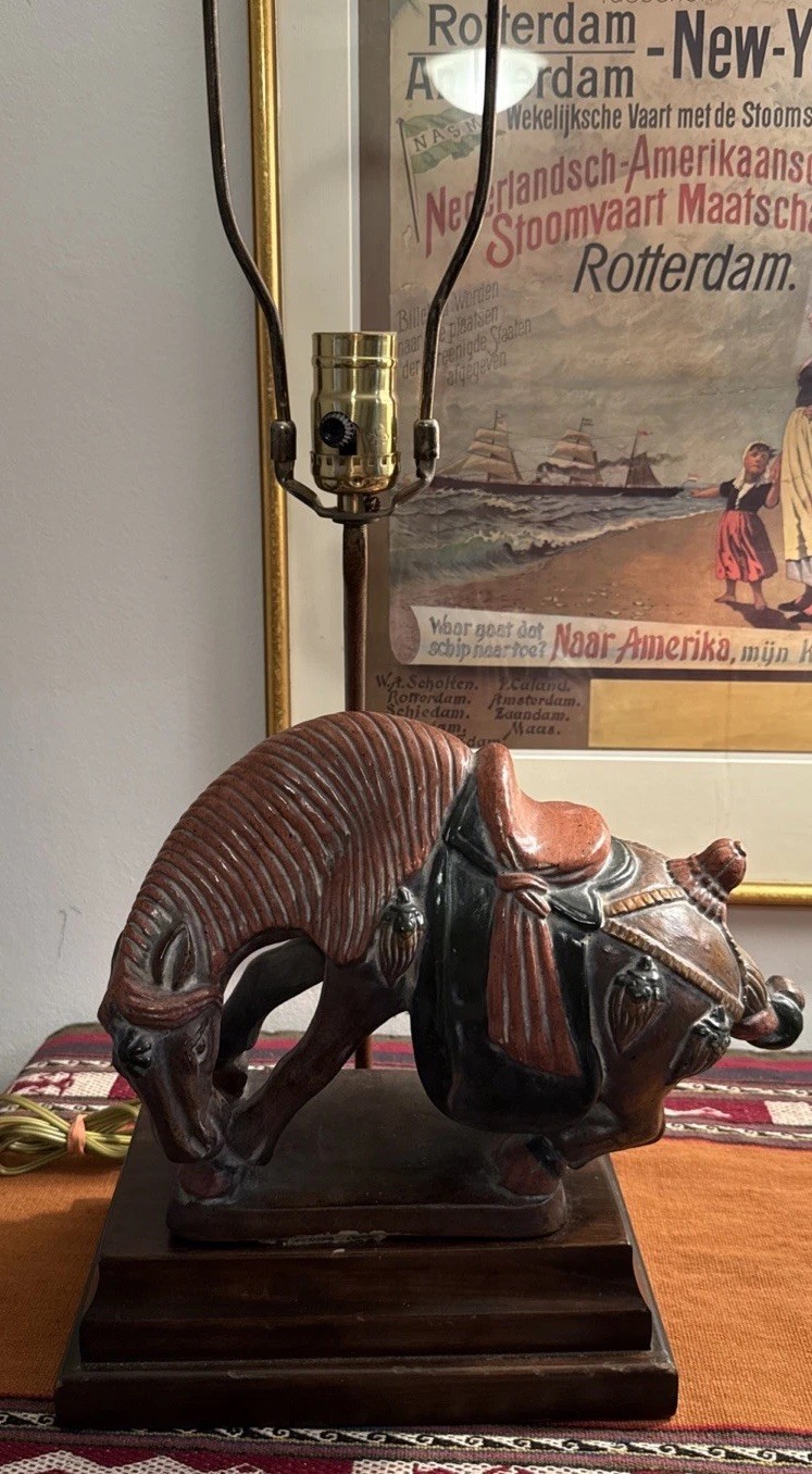 Vintage Fredrick Cooper Asian War Horse Table Lamp 26” Tall