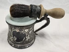 Vintage Shaving Mug w/ Brush Milk Glass Insert Silverplate Cup Barber Style Set