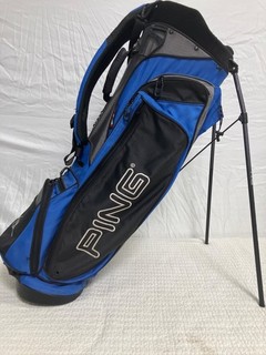 Ping Hoofer Vantage Stand Carry Golf Bag 5 Way W/Rain Cover Black Grey & Blue