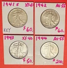 WALKING LIBERTY HALF DOLLARS-(4)1944,41s, 42,43 SILVER COINS-upgrade Collection