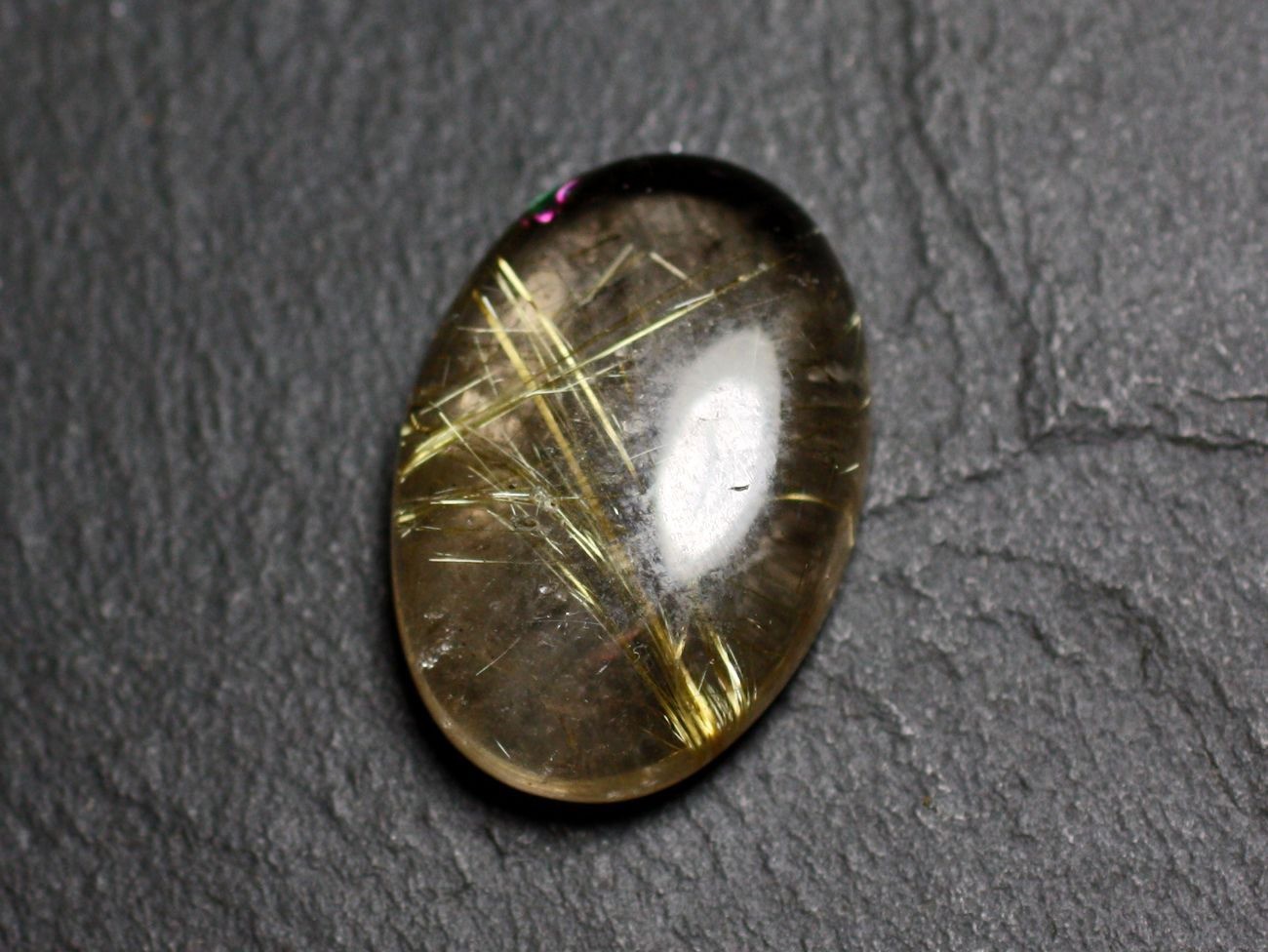 Quartz rutile doré naturel cabochon ovale 27x19mm pierre gemme N84