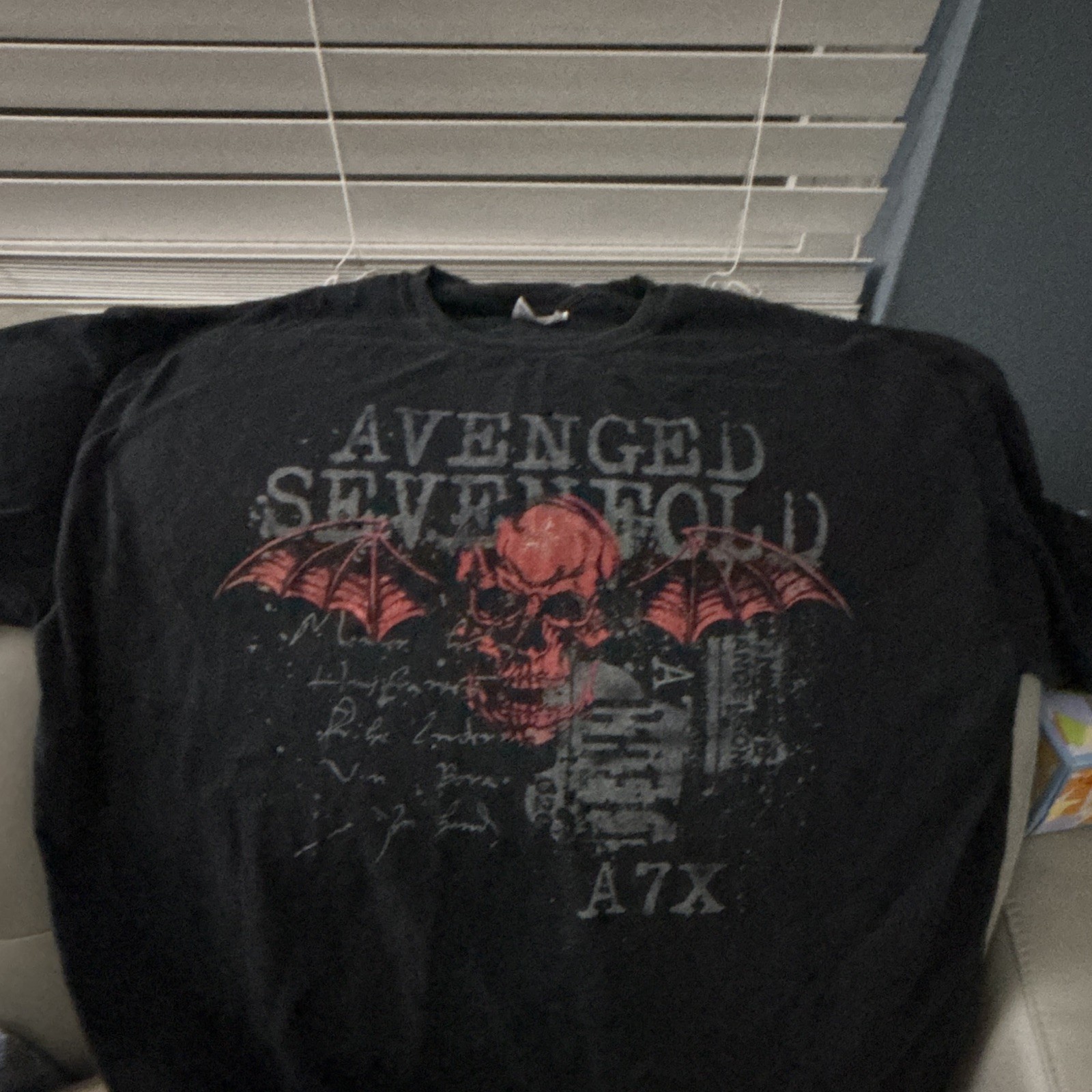 Hanes Heavyweight Avenged Sevenfold A7X Skull Black Graphic Crew Neck Tee 2XL