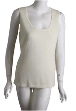 New Neiman Marcus Sz M Ivory 100% Cashmere Shell Tank Top Sweater Fab