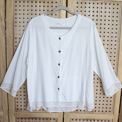 #ad #ad Kleen Womens SIZE L White Linen Blend Button Up Top Lagenlook $30.95