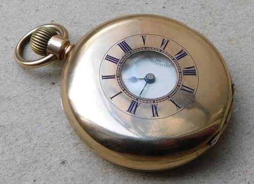 NO RESERV 1892 WALTHAM 14ct Gold Filled Half Hunter Pocket Watch Vintage Antique