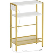 Small Narrow Side Table with Charging Station, Skinny End Table for Small Spa...