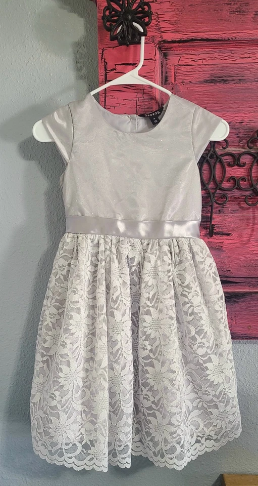 Девочек размер 10 Серебряное платье трапеции и кружева с бантом официальный картина Рождество... - Изображение 2 из 4