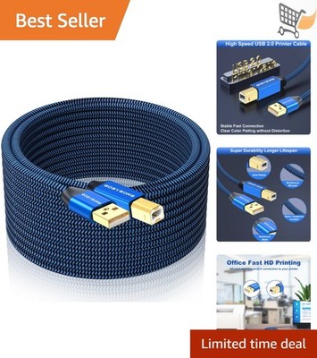 30ft USB 2.0 Printer Cable High Speed Type A to B Tangle-Free for Scanner