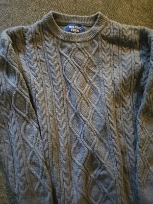 Men s Aelfric Eden Dusty Blue Cable Knit Pullover Sweater. Size Medium.