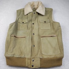 Vintage Leather Vest Sherpa Collar Lined Size Medium Men's Western