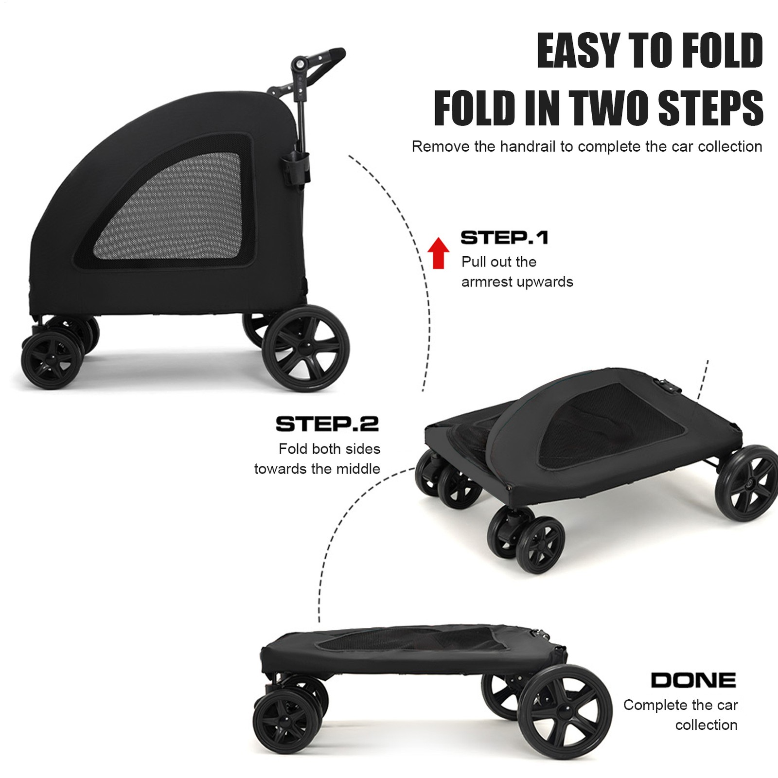 M L XL Pet Stroller Premium Foldable 4 Wheels Dog Cat Jogger Stroller Lockable
