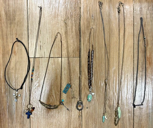 Vintage Costume Jewelry Lot – Cross, Feather, Beads, Charms, Pendants – Wearable