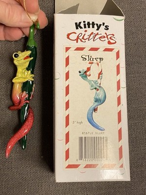 Vintage Kitty's Critters Lizard Ornament  Slurp  By Kitty Cantrell Hand Painted