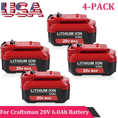 #ad 4PACK 20V Max 6.0Ah For Craftsman 20 Volt Li Ion Battery CMCB206 CMCB204 CMCB202 $149.99