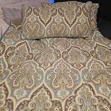 Comfort Spaces Elegant Paisley Bedspread Set in Turquoise and Brown Multi King