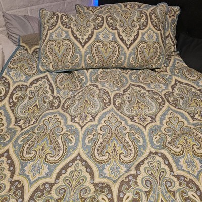 Comfort Spaces Elegant Paisley Bedspread Set in Turquoise and Brown Multi King 