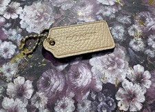 Coach Leather Hang Tag Key Charm Tan Color With Gold Hardware