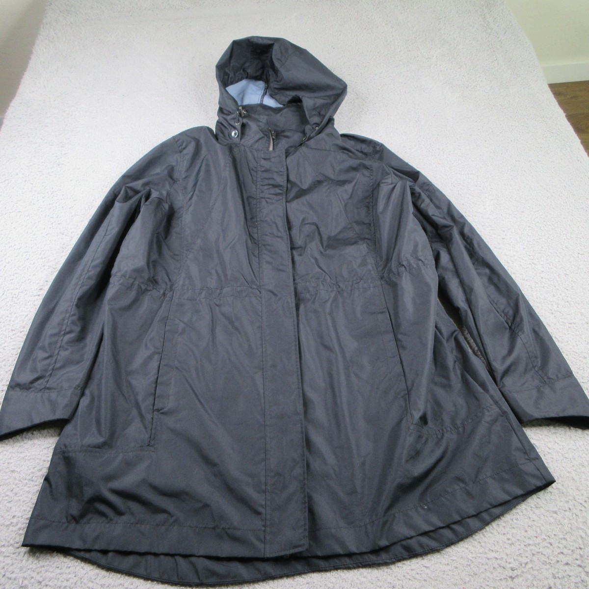 Woolrich Rain Jacket Womens XL Black Full Zip Hooded Windbraker