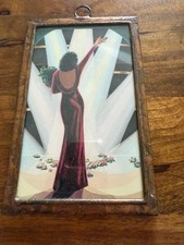 Art Deco Old Hollywood Themed Print On Reverse Side Of Hammered Framed Mirror