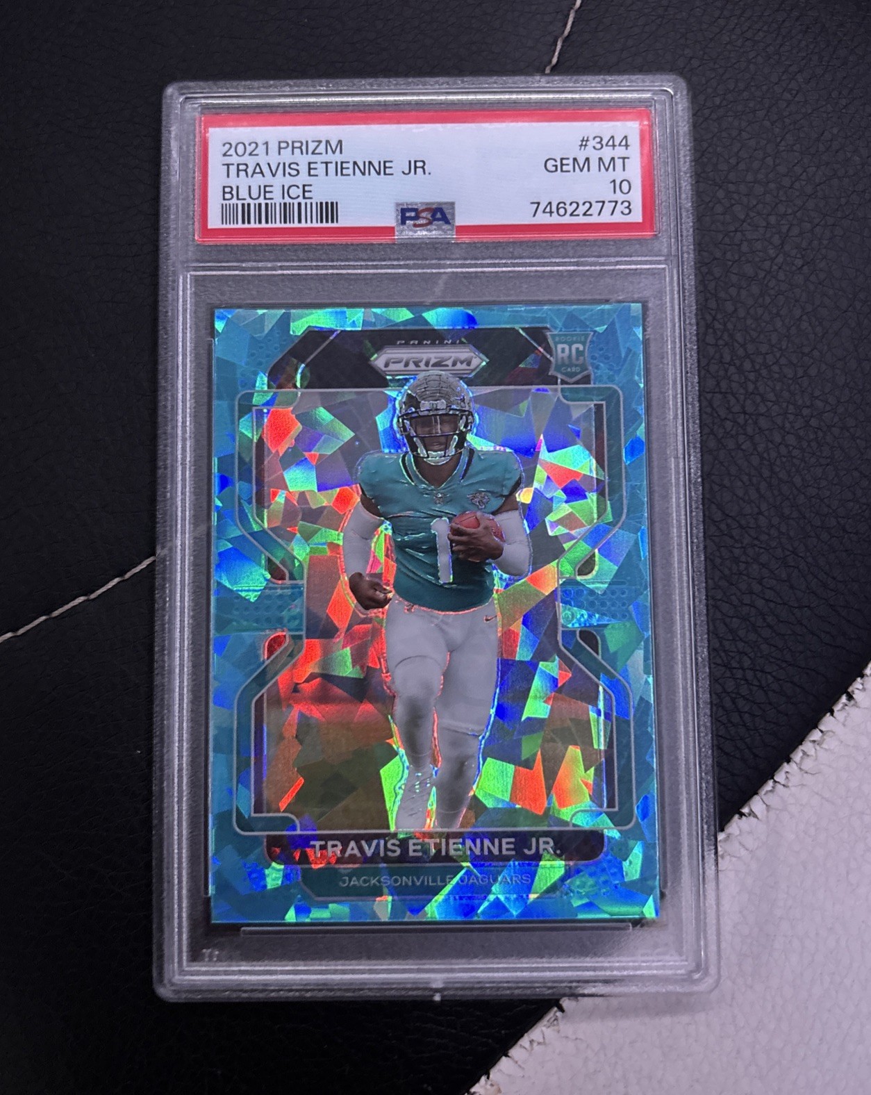 2021 Panini Prizm Rookie Travis Etienne Blue Ice Prizm /99 PSA 10 (RC)