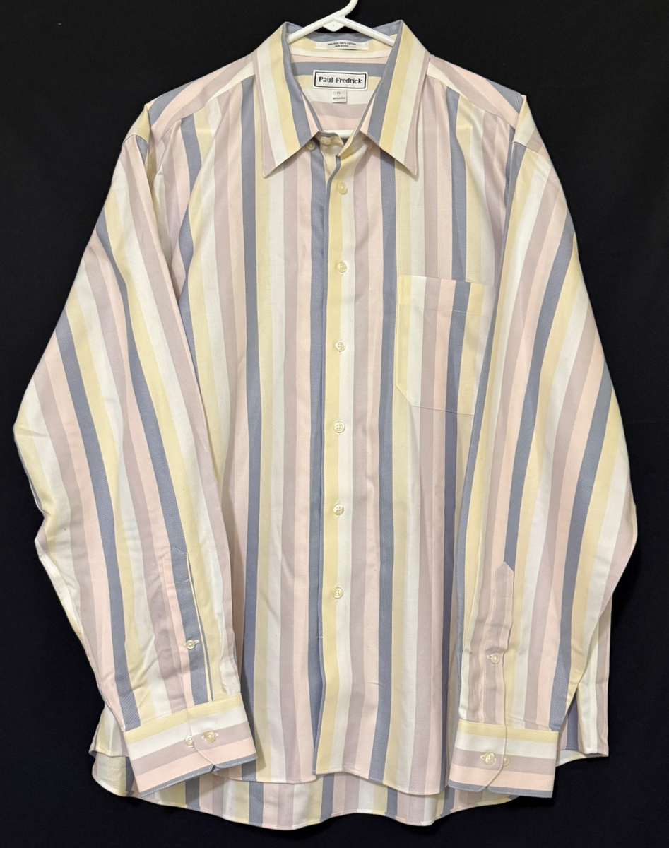 Paul Fredrick Mens XL Pastel Striped Long-Sleeve Dress Shirt Yellow Blue  Pink | eBay